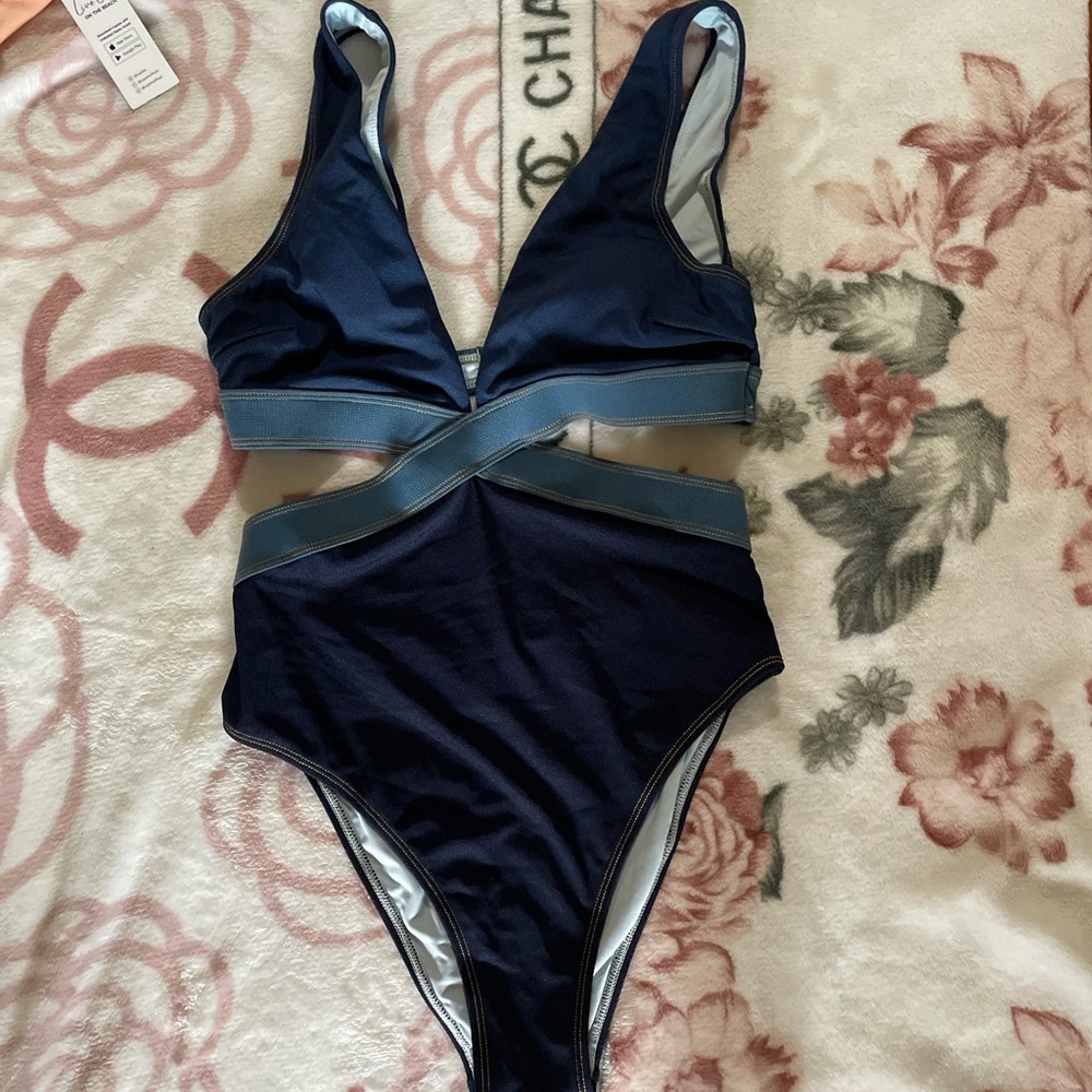 Cupshe Deep Blue Crisscross One Piece Swimsuit